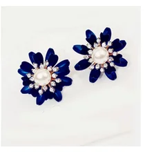 MOONROCY розовое золото цвет Имитация жемчужной сережки Ювелирные изделия синий кристалл цветок Мода для женщин подарок дропшиппинг