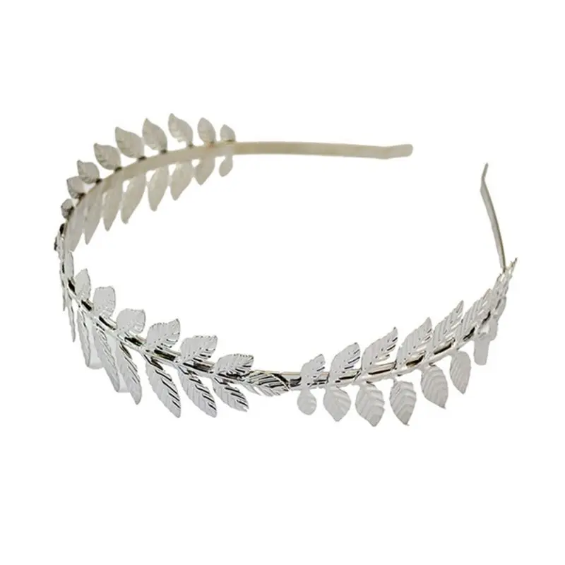 European Greek Goddess Headband Metallic Gold Silver Leaves Branch Crown Hair Band Wedding Bridal Tiara Shimmer Hair Accessories - Цвет: Серебристый