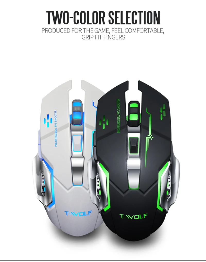 T-WOLF Q13 Rechargeable Wireless Mouse Silent Ergonomic Gaming Mice 6 Keys RGB Backlight 2400 DPI for Laptop Computer Pro Gamer mouse for apple mac