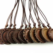 Jiangzimei 24 шт. деревянные настройки кабошона 25 мм диаметр круглые пустые деревянные основания с кожаным шнуром для DIY изготовления ожерелья