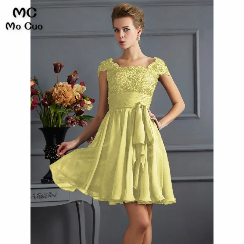 A-Line Scoop Lace Short Chiffon Bridesmaid Dresses54356