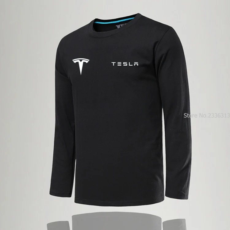 

New Arrival Spring Fashion Man Long Sleeve Tesla T-shirt Men cool solid colour T shirts Tee Shirt