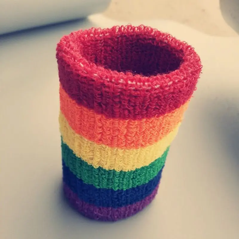 Women Men Sports Towel Sweatband Rainbow Colorful Stripes Breathable Bracers Running Badminton Wrist Support Wrap leather wristband bracelet