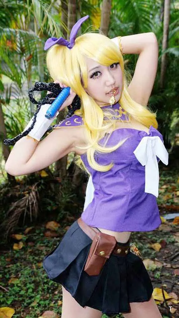 ハロウィンパーティー漫画アニメフェアリーテイルcosルーシー ハートフィリアコスプレ紫色の女性のルーシー衣装トップス スカート ガード ヘッドドレス Aliexpress