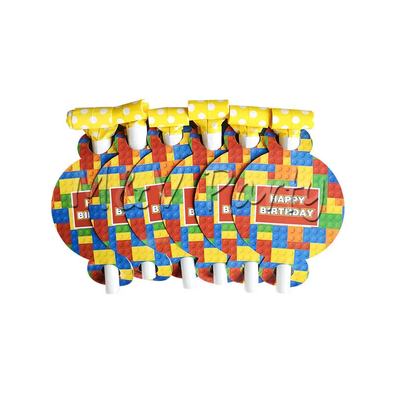 63pcs/lot Color Building Blocks Theme Party Happy Birthday Disposable Tableware Set Baby Shower Party Decoration Supplies