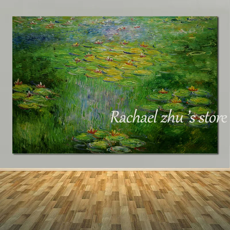 

Large Size Hand Painted Abstract Water Lily Pond Wall Oil Painting On Canvas Wall Landscape Pictures For Living Room Home Decor