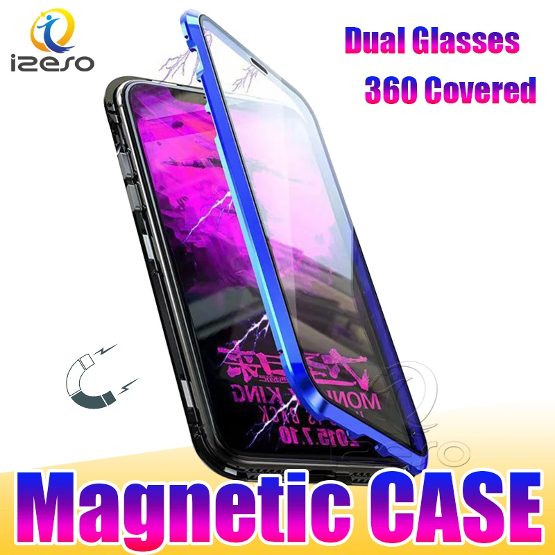 

Luxury Magnetic Case For Huawei P30 P20 Lite Samsung S10 S8 S9 Plus Double Side Tempered Glass For iPhone XR Xs Max X Case Cover