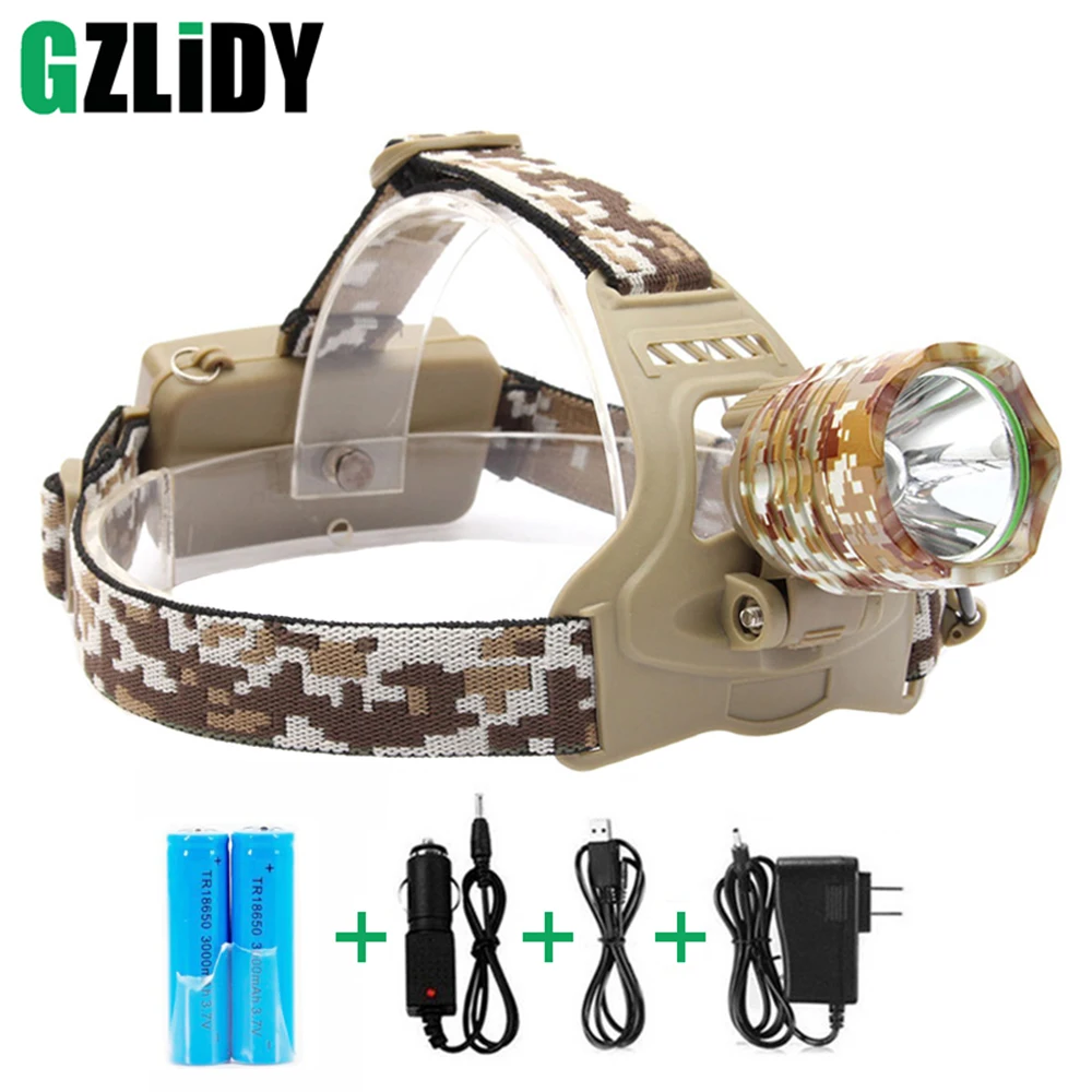 

XML T6 LED Headlight 3-Mode 4000LM Rechargeable Headlight Camouflage Head Torch Lantern Lamp Camping Hunting 18650 Battery
