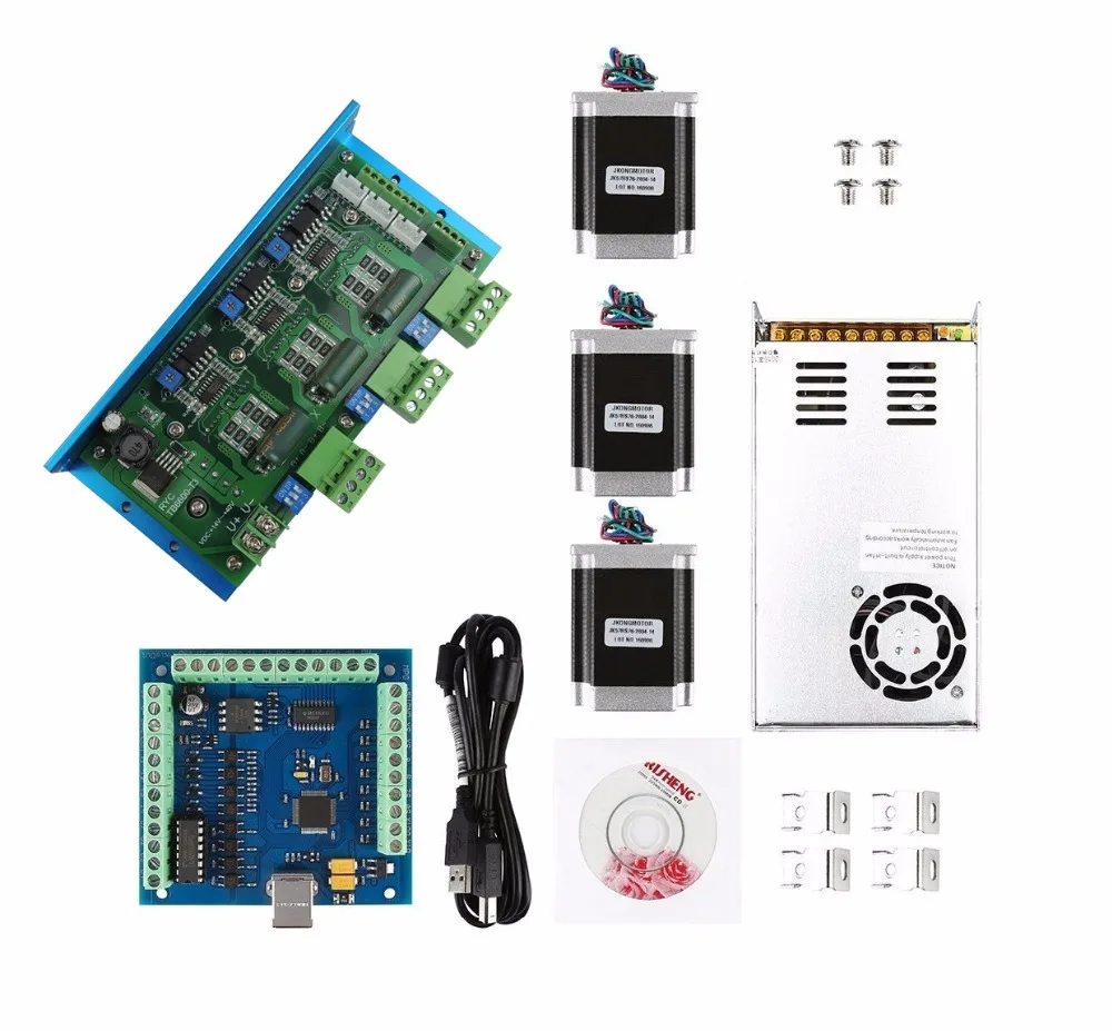 

mach3 CNC USB 3 Axis Kit,TB6600 3 Axis stepper motor driver+USB controller card 100KHz + 3pcs nema23 270oz-in motor+power supply