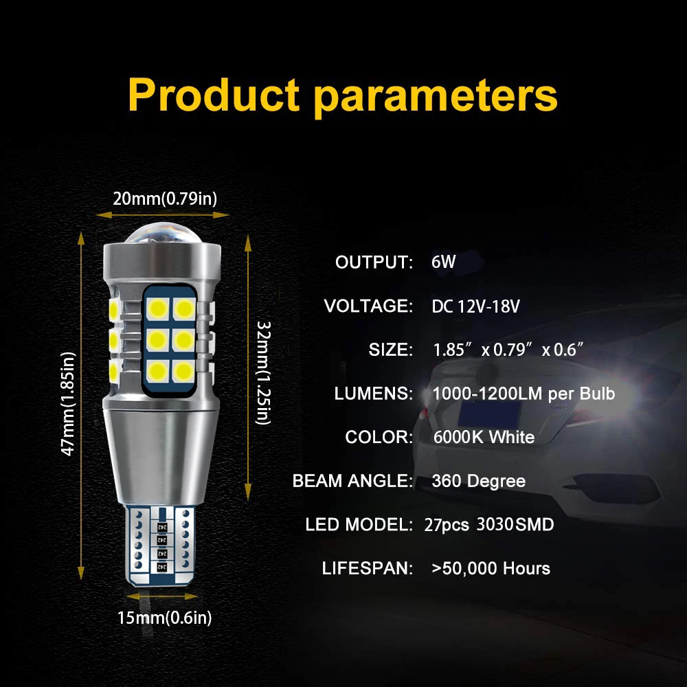 2 шт. Автомобильные светодиодные лампы Canbus T15 W16W 3030SMD для BMW E60 E90 E87 E46 F20 E36 F30 F10 E39 X5