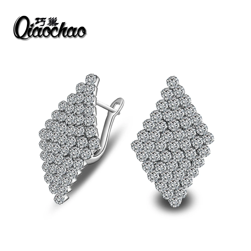 Fashion Square Korean Zircon Small White zircon font b crystal b font Hoop Earrings for Women