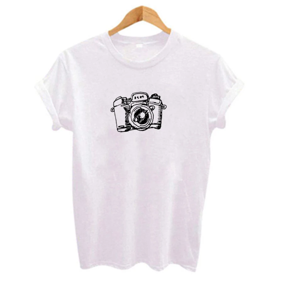Женская тонкая футболка с принтом камеры I'm A Lucky Go Ray of Slim Fit, милые футболки для девочек, футболки и топы, лето, подарок для девушки