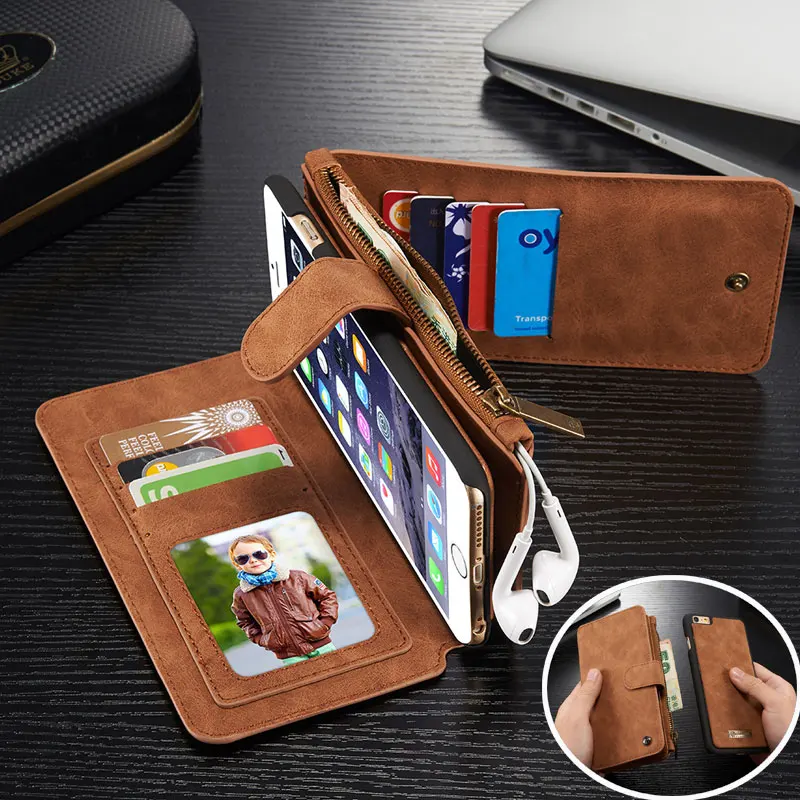 Genuine Leather Cell Phone Wallet Bag Cover Case For Apple iPhone 5 5s SE 7 6 6s Plus Luxury