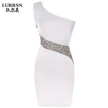 LURRSN Drop Verkauf Einer Schulter Abendkleid Sexy Frauen Mesh Patchwork Pailletten Backless Bodycon Partei Mitte Länge Kleider Für Club