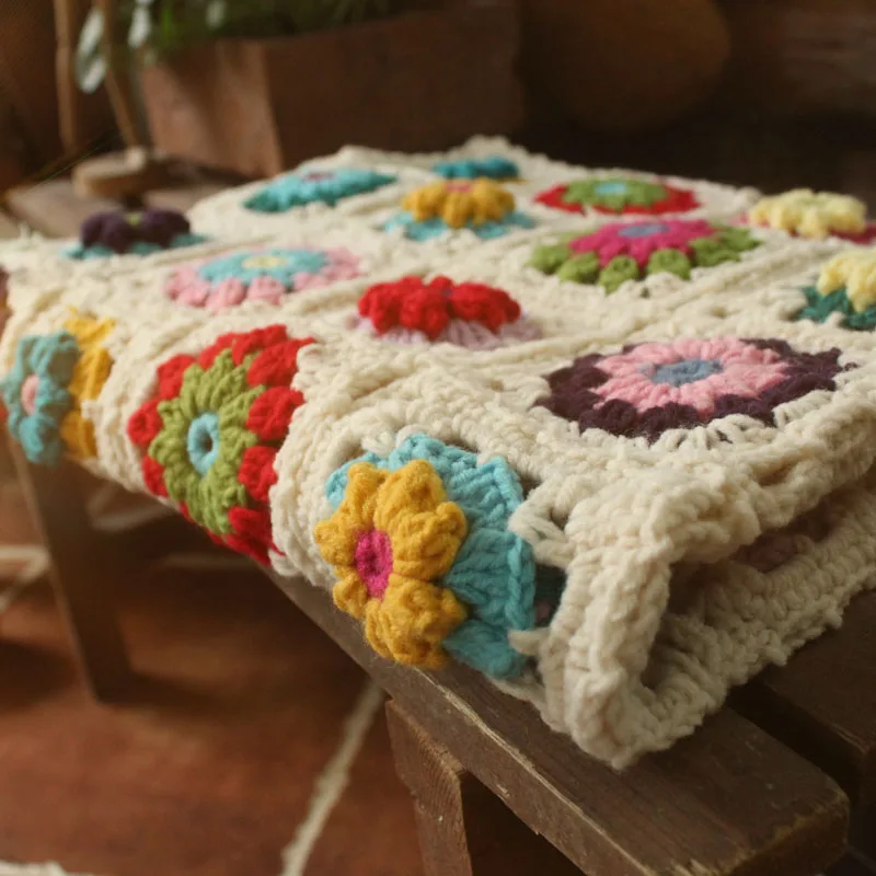 

Crochet Baby Blanket Cushion Colourful Stereo Daisy Mats Handmade Tablecloth Fashion Scarf Carpet For Wedding Table Runner