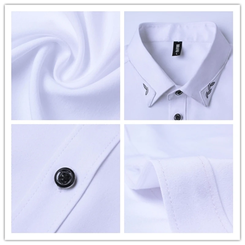 BROWON, брендовая Новая Летняя мужская рубашка-смокинг, одноцветная рубашка с отложным воротником и коротким рукавом, тонкие стильные вечерние рубашки для мужчин