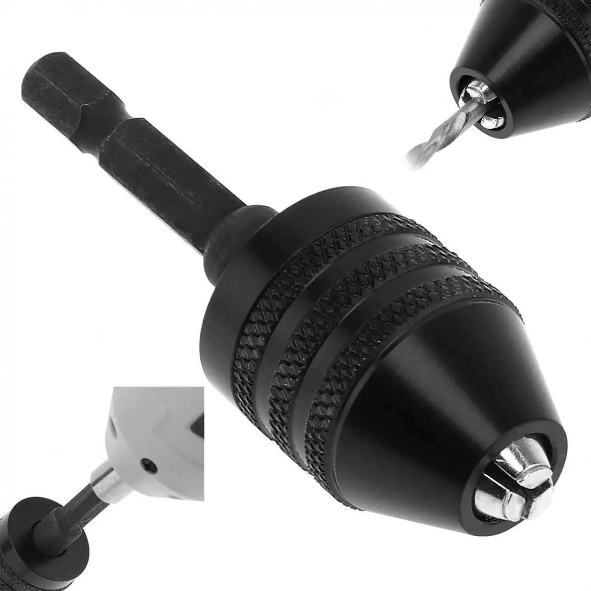 

0.6-8mm Twist Drill Chuck Screwdriver Impact Driver Adapter with 1/4'' Hex Shank for Electric Grinder Power Tools