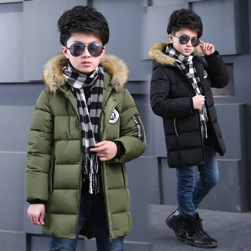 FYH/зимняя детская одежда парка с меховым капюшоном для мальчиков детские зимние куртки для школы детское пуховое пальто для мальчиков теплая Плотная хлопковая стеганая куртка