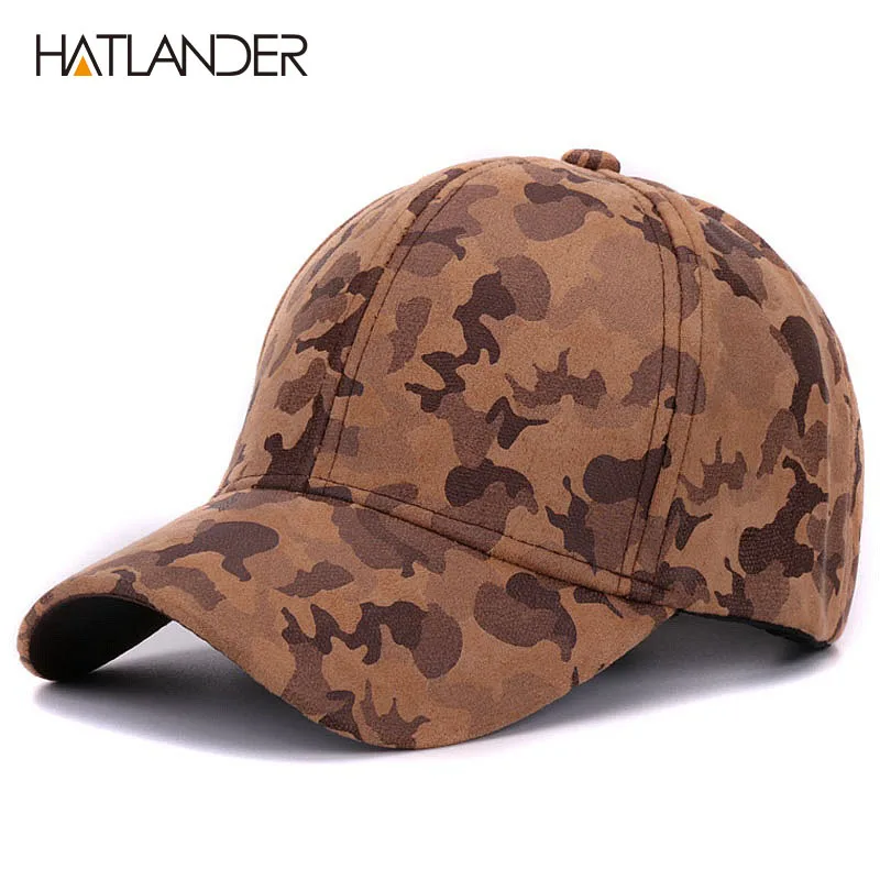

[HATLANDER]Brand Suede camouflage baseball caps for women mens outdoor hats winter snapback bone gorras cotton camo caps unisex