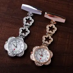 Мода Полный циферблата стали медсестры Pin Брелок часы клип на цветок циферблат висит брошь Круглый карманные часы мужчин женские Hour Clock