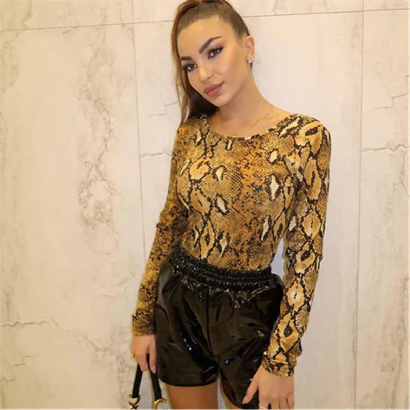Catsuit Women Free Shipping 2018 Fall Winter Europe And America New For Snakes Prints Slim Fits High Collars Bodysuits 