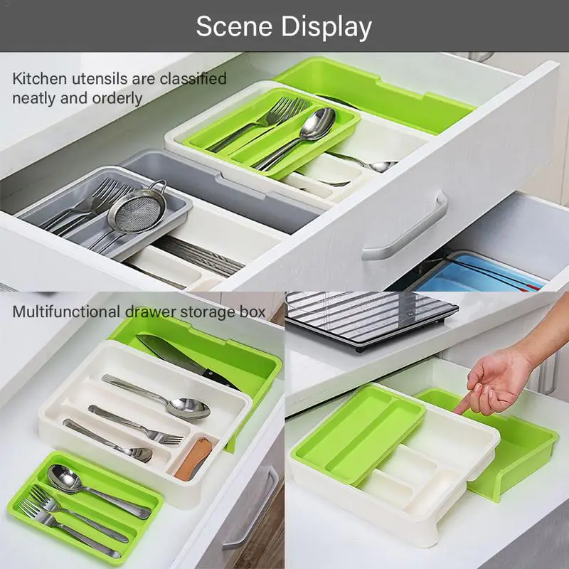 

Retractable Kitchen Rack Dishware Drawer Organizer Storage Box Free-Separated Grid Plastic Storage Box