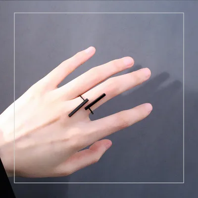 

New Creative Simple Opening Rings Double Word Geometric Female Rings Gold Black Alloy Tail Ring For Women Men Wholesale
