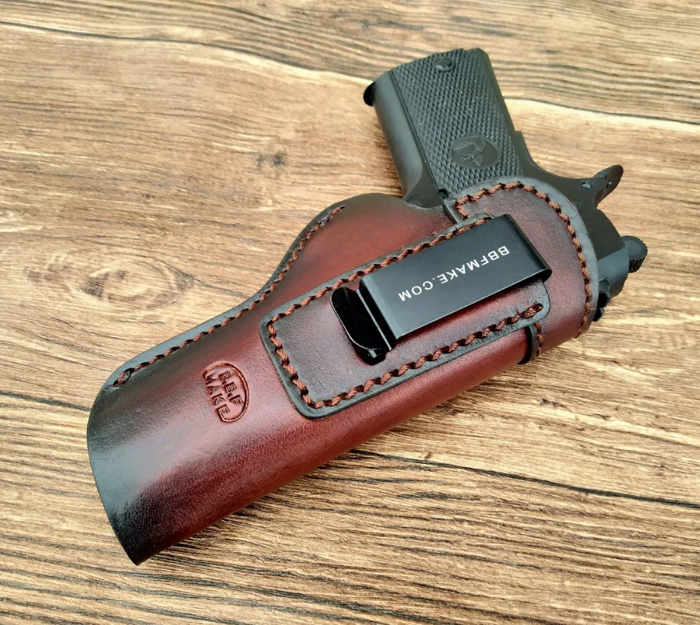 Kopen B.B.F MAKE Handgemaakte IWB OWB Gun Holster Leather Case Voor colt 1911 Holsters Pistool Pistolet Pouch Met Riem Clip Accessoires