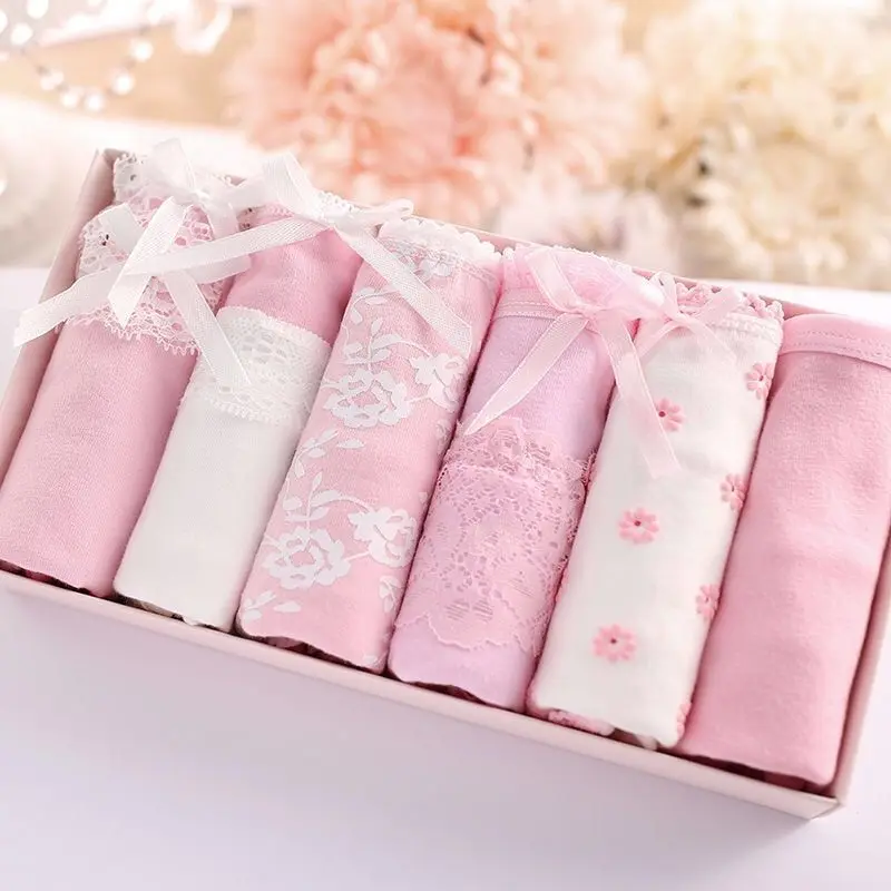 

6pcs/lot Underwear Women Girls Panties Plus Size Briefs Sexy Panties Women Lingeries Kawaii Mid Rise Shorts Underpants Panties