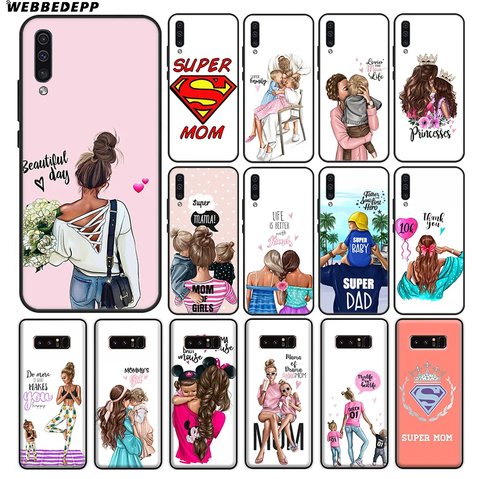 Black Brown Hair Baby Mom Soft Case for Samsung Galaxy A10 A30 A40 A50 A60 A70 M10 M20 M30 M40 Note 8 9 10 Plus |