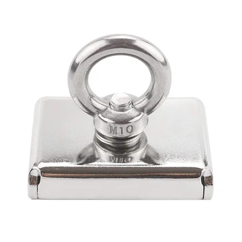 

Rectangle Super Strong Neodymium Magnet, Strong Fishing Magnet With Eyebolt For Magnet Fishing And Salvage In River - 75 X 55M