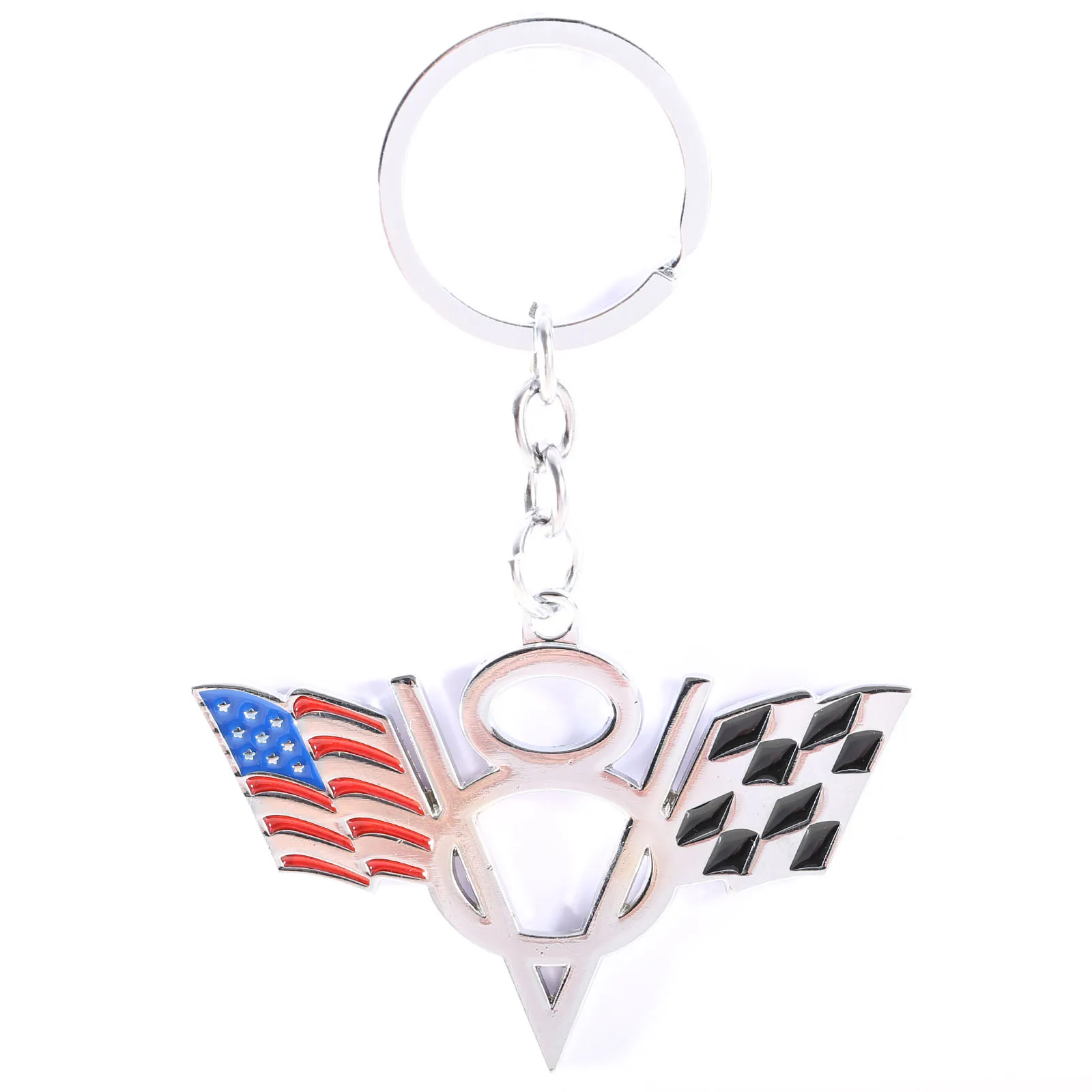 

MAYITR 1pc Car V8 American Flag Keychain Metal USA American Flag Key Ring Keyfob Accessory Car Interior Decorative