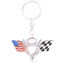 MAYITR 1pc Car V8 American Flag Keychain Metal USA American Flag Key Ring Keyfob Accessory Car Interior Decorative american interior