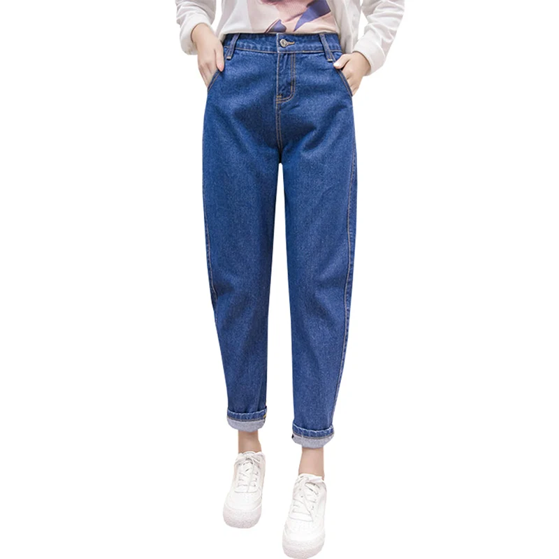 Women Blue Casual High Waist Jeans 2019 Spring Autumn