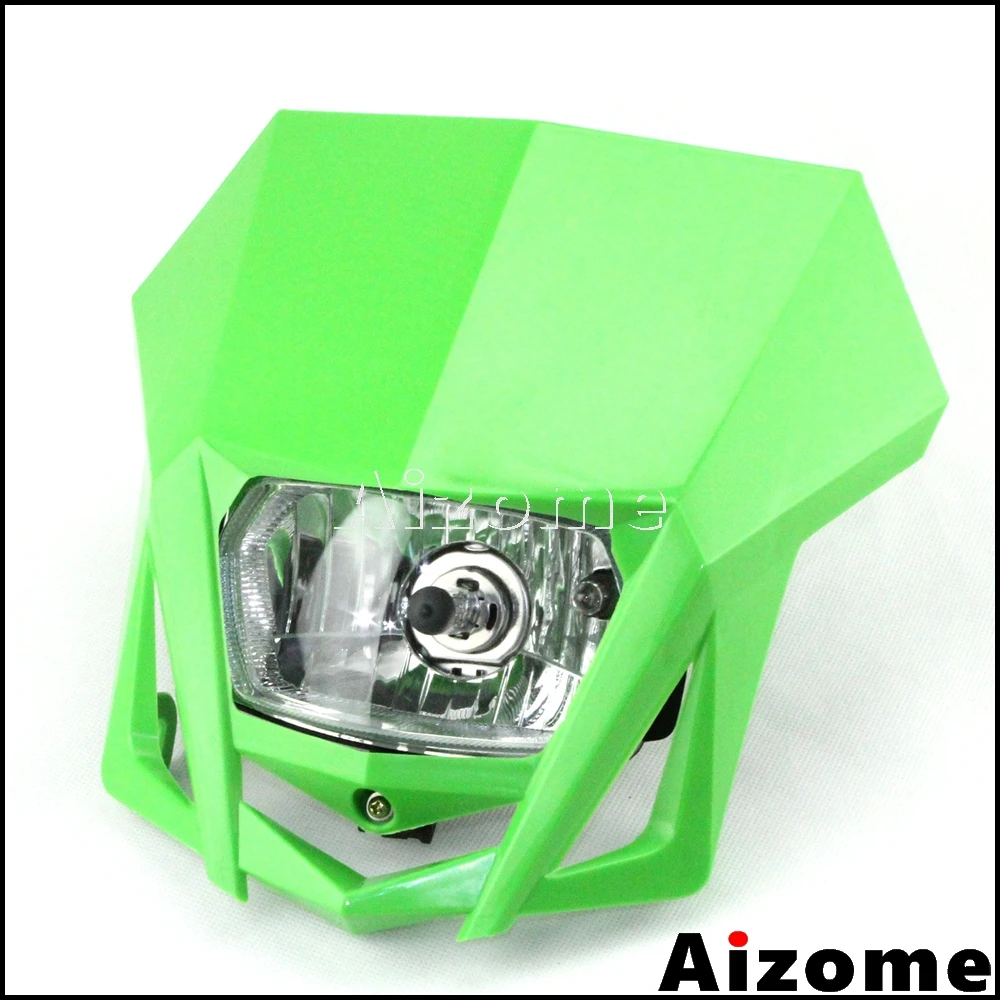 

Universal Dual Sport 35W Headlight Fairing Green Dirt Bike Motocross Hi-Low Beam H4 Headlight For Kawasaki KX KLX 150 250 450