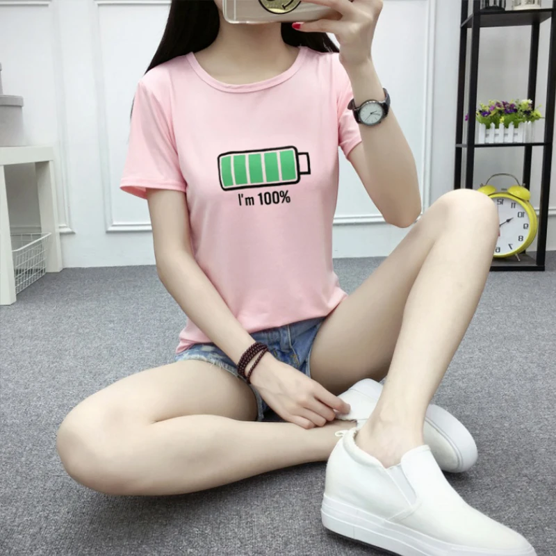 Новинка 2019 года хлопок Harajuku эстетики футболка сладкий мультфильм батарея печати