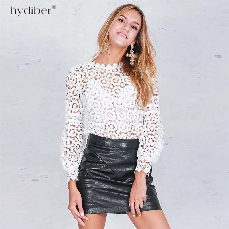 

2018 T-Shirt Women Summer Autumn Casual T Shirts Hollow Out Lace Tee Tops Sexy Loose Femme Office Lady T Shirts 1-S-1015