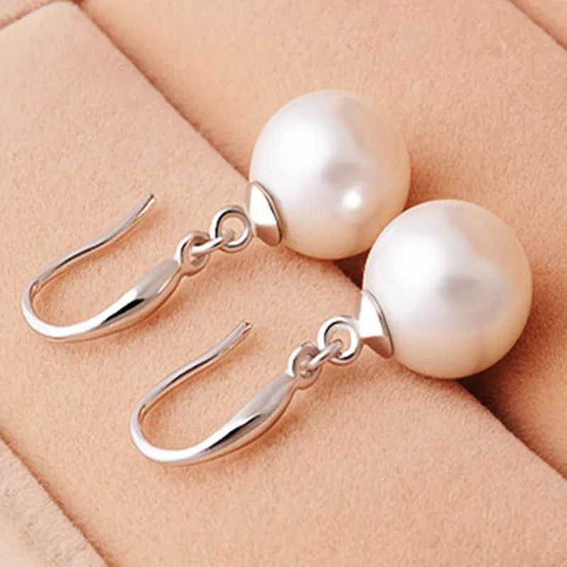 Pure white copper Best selling high quality pearl earrings natural round female hypoallergenic