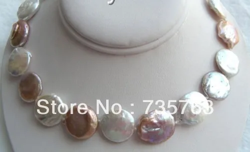 

HOT 00973 GENUINE BIG 20mm WHITE pink freshwater cultured pearls necklace