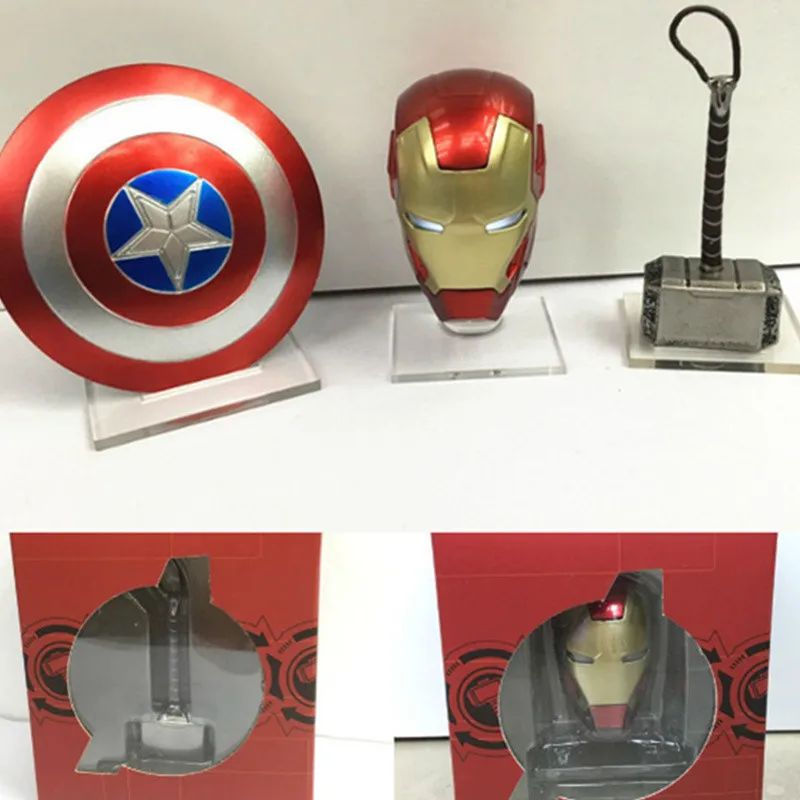 

3 Pcs/set The Avengers COS Superhero Weapon Props Captain America Shield Iron Man Helmet Thor Impactor Action Figure Toy P787