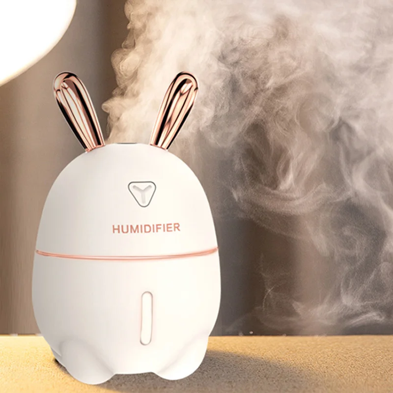 

New Ultrasonic Air Humidifier Rabbit Mist Maker White/Pink Cartoon USB Diffuser Charging Light Desktop Aroma Diffuser