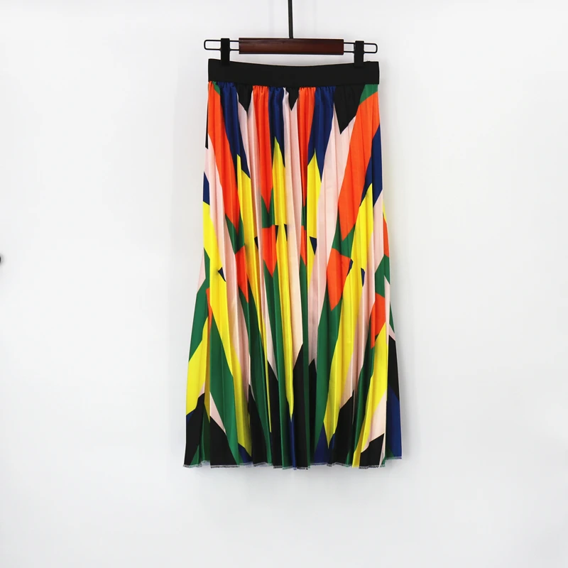 

Summer High Street Style A-line Mid-Calf Christmas Europen 2019 New-Coming Cartoon Pattern High Elasticity Pleated Skirt