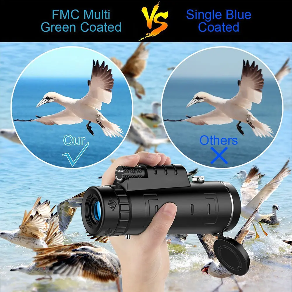 

40x60 Dual Focus Monocular Spotting Telescope Zoom Optic Outdoor Single Mini HD Monocular Cell Phone Camera Lens Telescope Black