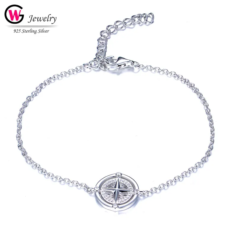 

2019 GW Silver 925 Bohemian Compass Bangle Bracelets Women Girls Clasps Cuff Bracelets Fashionable Jewelry Rope Chain Charm