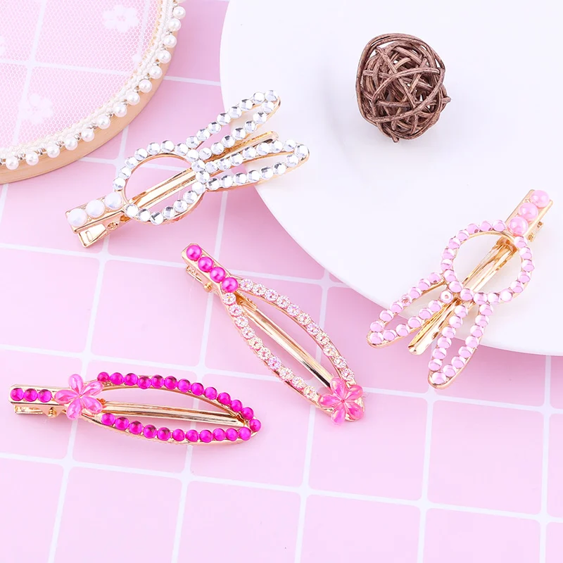 2pcs/set 7.5cm Shiny Rabbit Duckbill Clip Cute Little Girl Hair Styling Tool Rhinestone Rabbit Ears Hairpin to Girl Baby Child