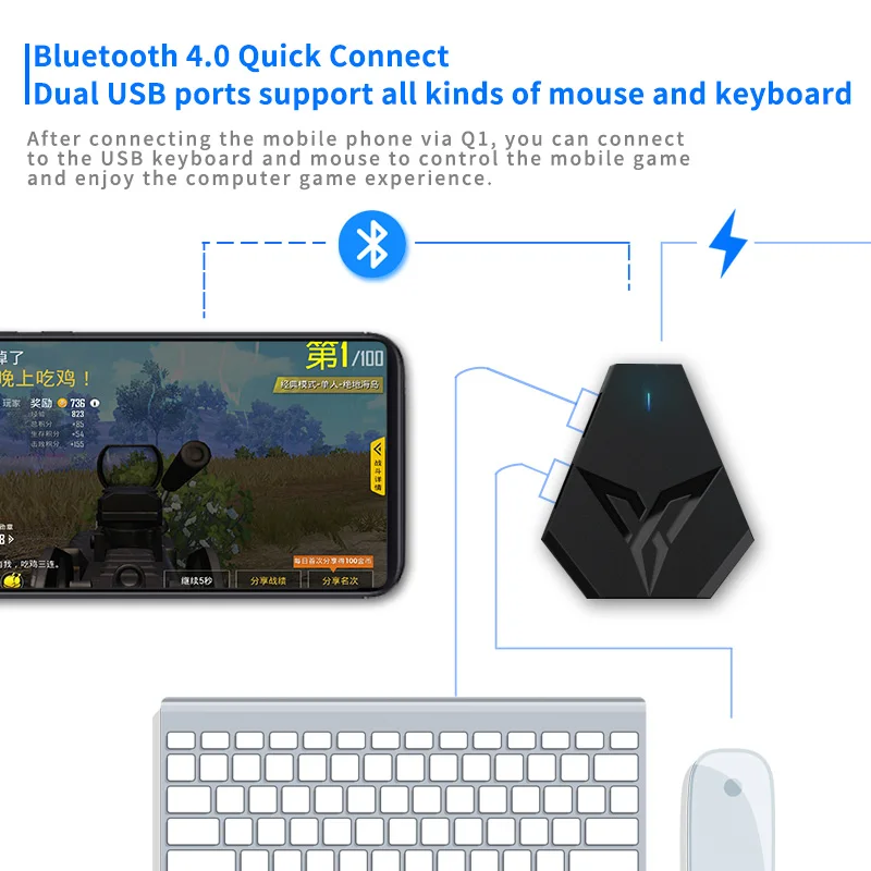 Flydigi Q1 Мобильная игровая клавиатура конвертер мыши через USB интерфейс и беспроводное bluetooth-соединение для Android и iOS