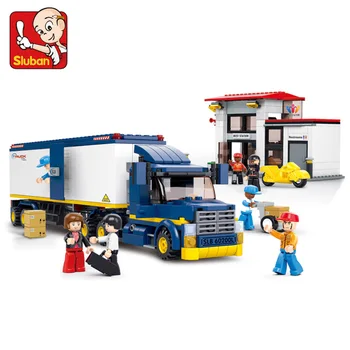 

Sluban assembling Boy girl friends toys model for children assembling car of city container truck birthday gifts