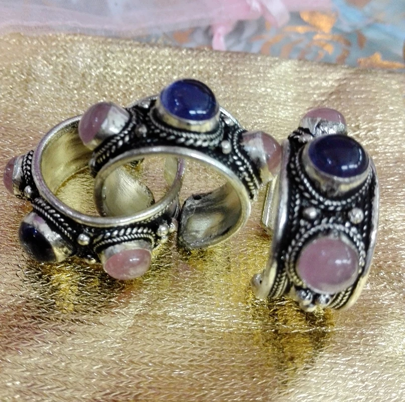 Fashion Jewelry Tibet Silver Colorful Crystal Bead Ring Buddhism Nepal