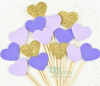 

40pcs purple Heart cupcake toppers baby shower, wedding, first birthday, bridal shower, child birthday party picks cake decor