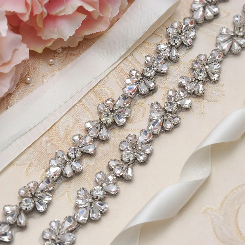 Yanstar кристалл свадебный цветок пояса Серебряный Diamond пояс к свадебному платью тонкий пояс со стразами для Свадьбы Платья De mariage XY808